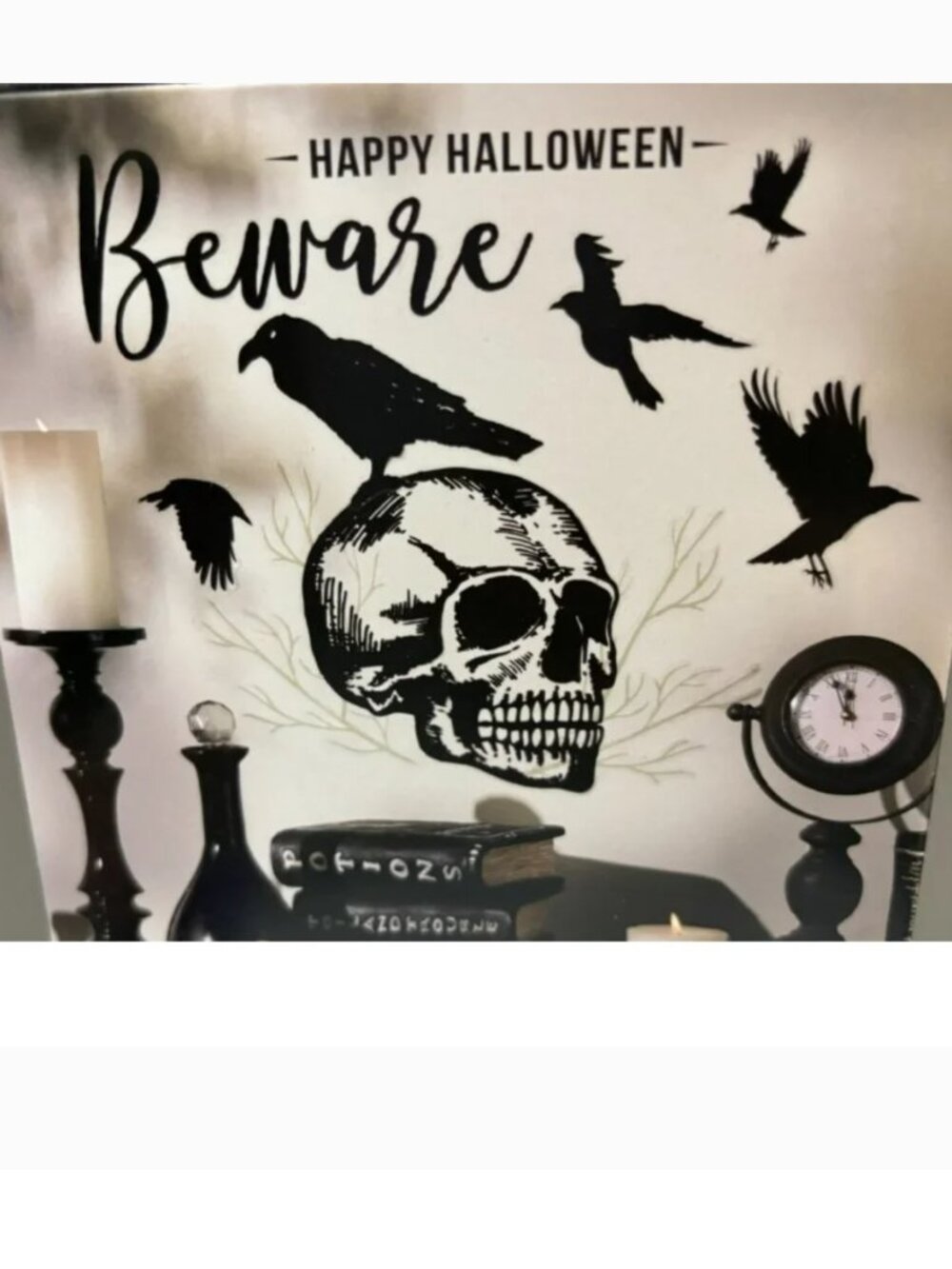 Reuseable Wall Decal Happy Halloween BEWARE Skull Vinyl Art Home Decoration